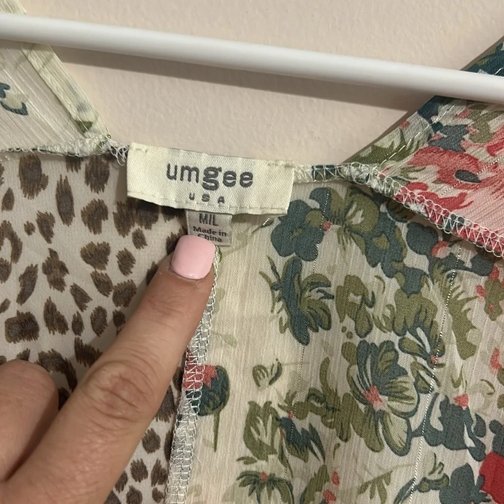 Umgee Floral Animal Print Ruffled Kimono M/L - Picture 5 of 6